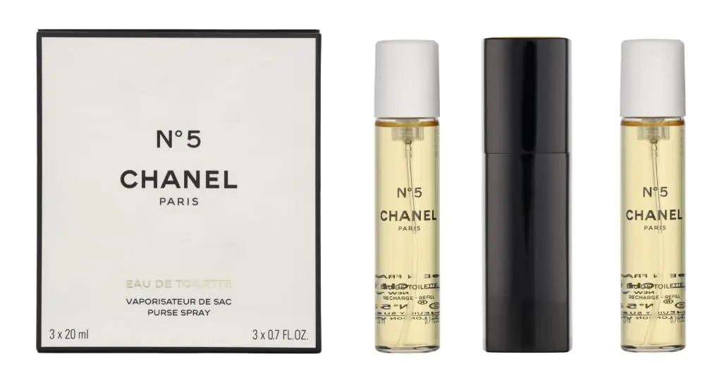 No. 5 by Chanel for Women Set (Eau De Toilette Spray 0.7 Ounce Two Eau De Toilette Refills 0.7 Ounce Each)