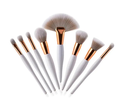 8-Piece Makeup Brush Set with Black Handle and Silver Tubes